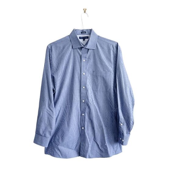 Tommy Hilfiger Mens Collared Shirt Slim Flit Micro Plaid Long Sleeve Blue Sz 16 - Picture 1 of 8